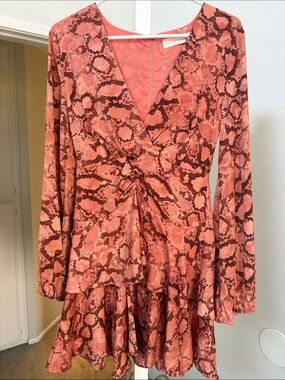 Women's Pink Snake-Print Long-Sleeve Wrap Dress